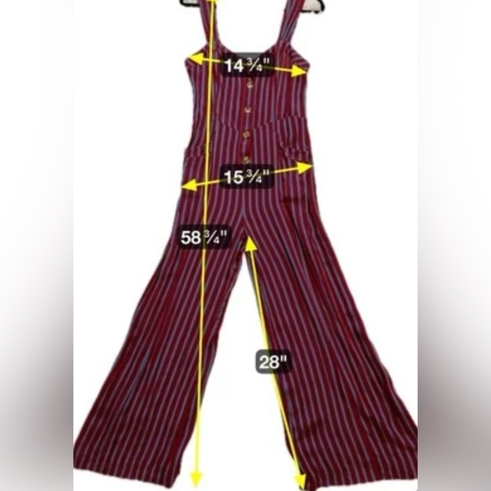 Free People City Girl Jumpsuit Striped Wide-Leg Retro Preppy Red Gray Size 12 - Picture 9 of 12